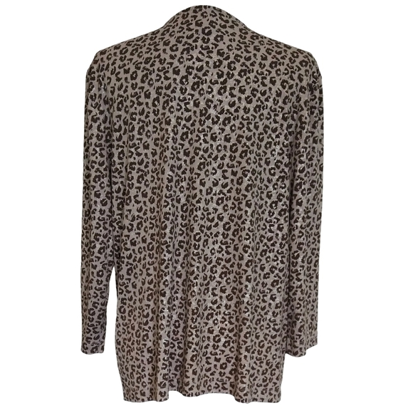 Chico's Travelers Tan Leopard Print Open Front Lightweight Cardigan Modern - Picture 2 of 7